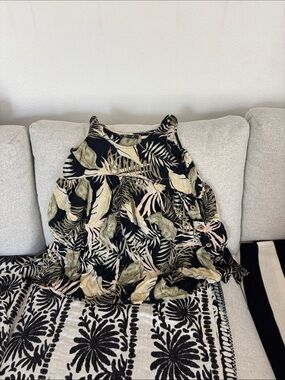 Rip Curl Black Tropical Leaf Print Tank Dress/coverup with Olive & Blush Accents